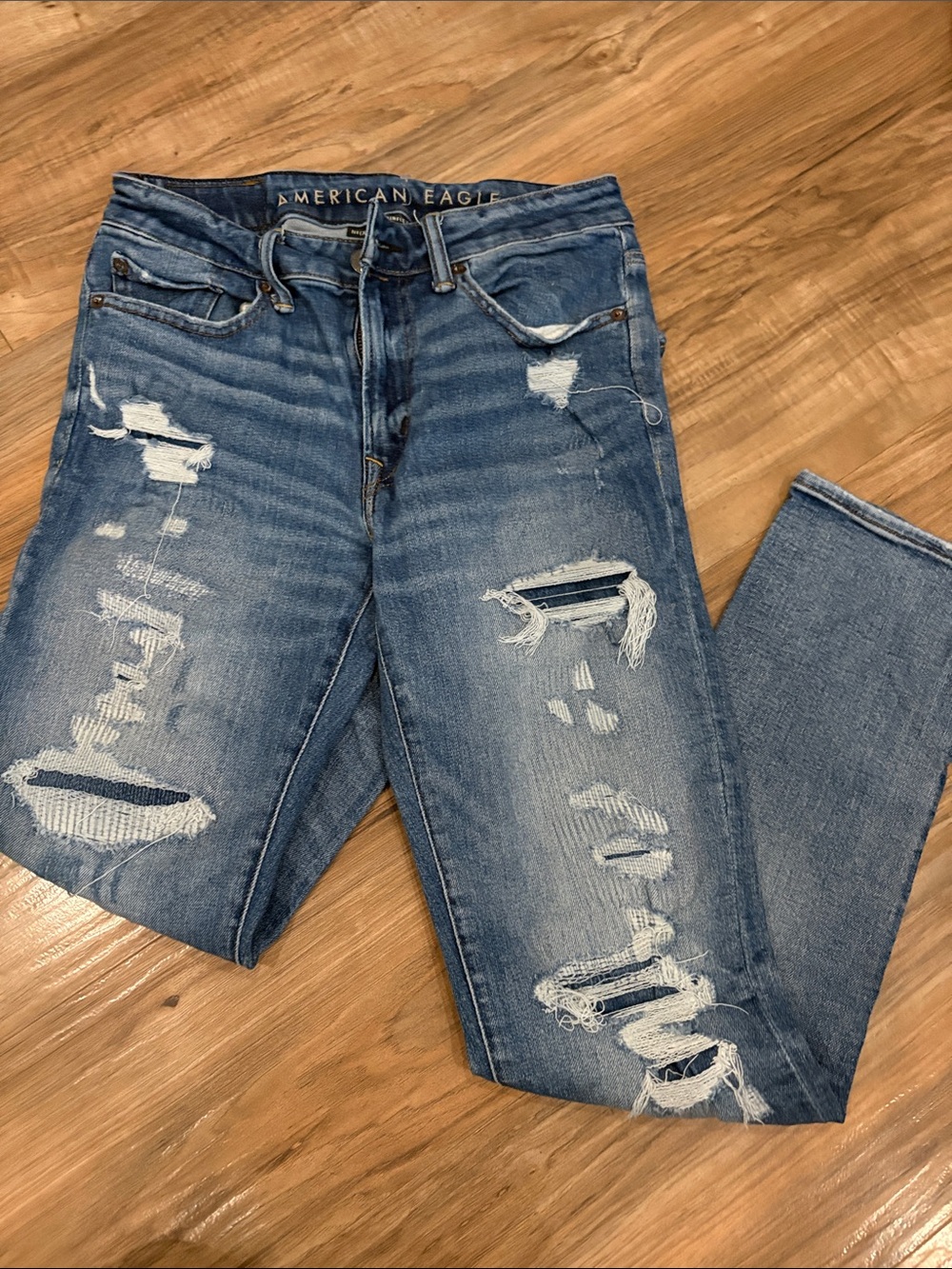 American Eagle Outfitters Men's Distressed Light Blue Skinny Jeans